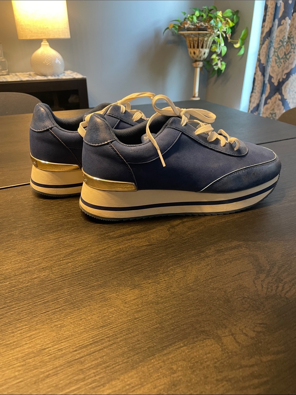 Women’s Navy Ophelia Platform Sneakers with Gold Accent